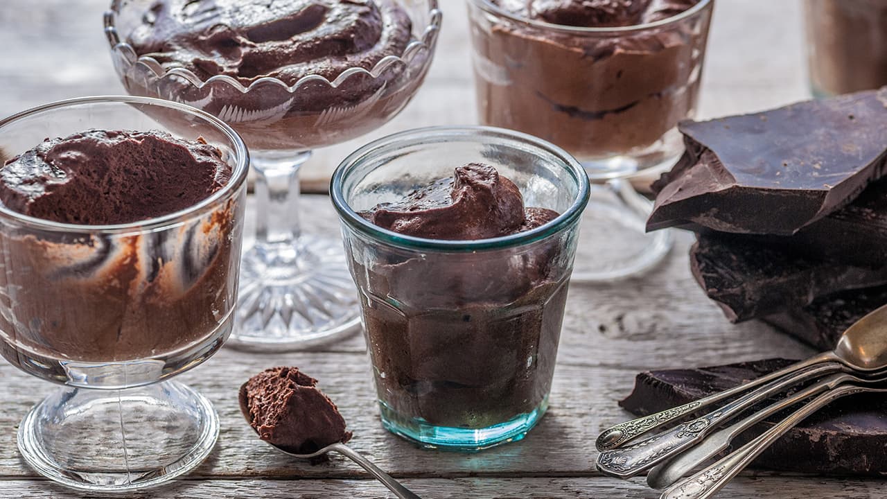 Chocolate mousse in elegant glasses