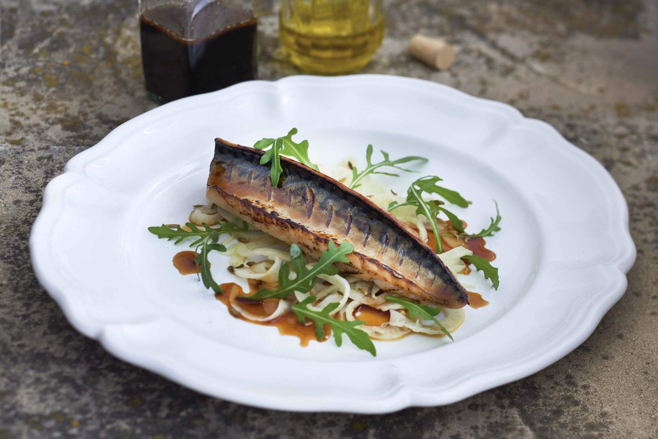 Grilled mackerel, fennel salad, soy and lime dressing